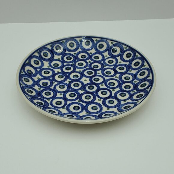 Polish Pottery Eyes Wide Open Salad Plate Blue Green Circles Dots Plate - Picture 2 of 6